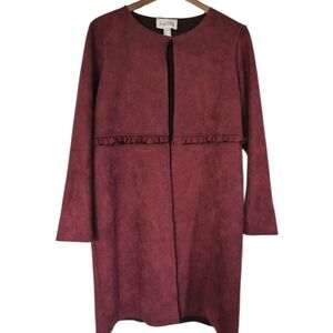 Joseph Ribkoff Faux Suede Merlot Open Seam Long Line Jacket Size 10